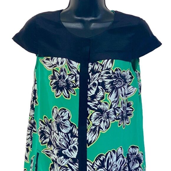 Anthropologie Maeve Ayame 100% Silk Floral Front Zip Mod Sheath Mini Dress Sz 0 - Picture 4 of 12